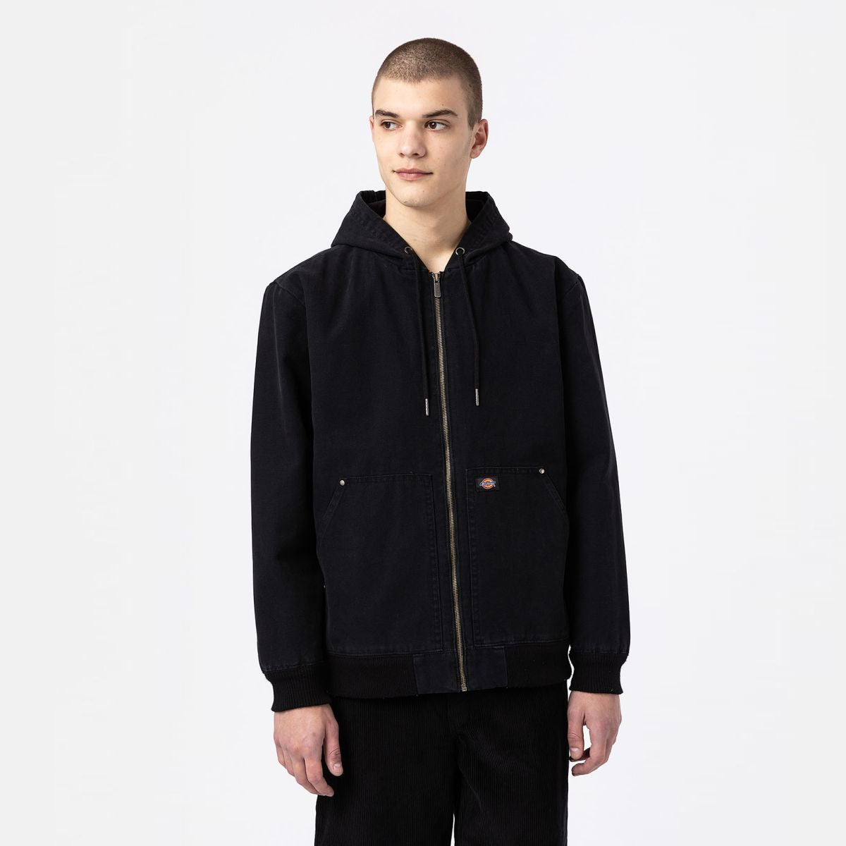 Giacca con cappuccio in cotone Washed Black