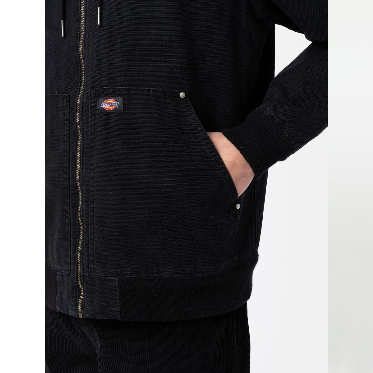 Giacca con cappuccio in cotone Washed Black