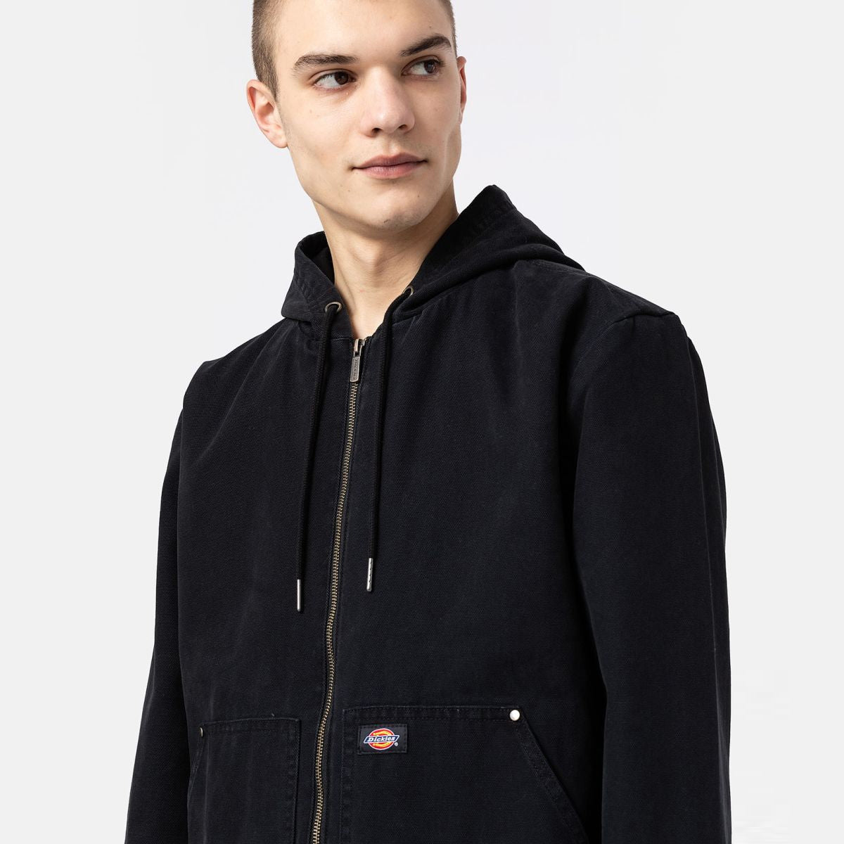 Giacca con cappuccio in cotone Washed Black