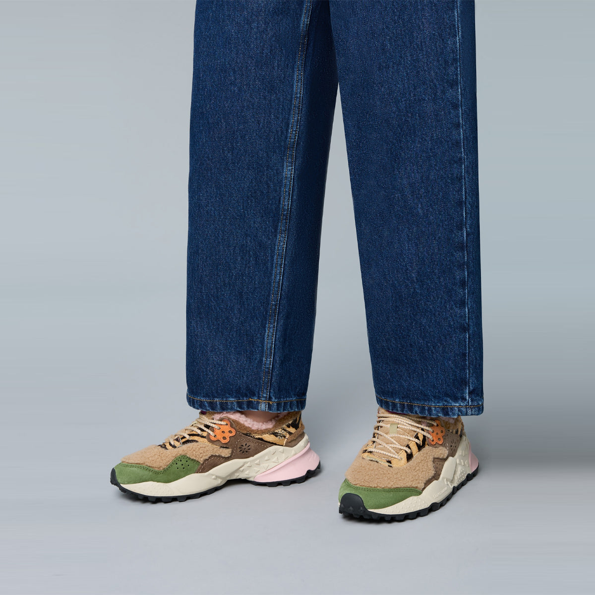 Sneakers Kotetsu Suede Shearling Kaki Beige Multi