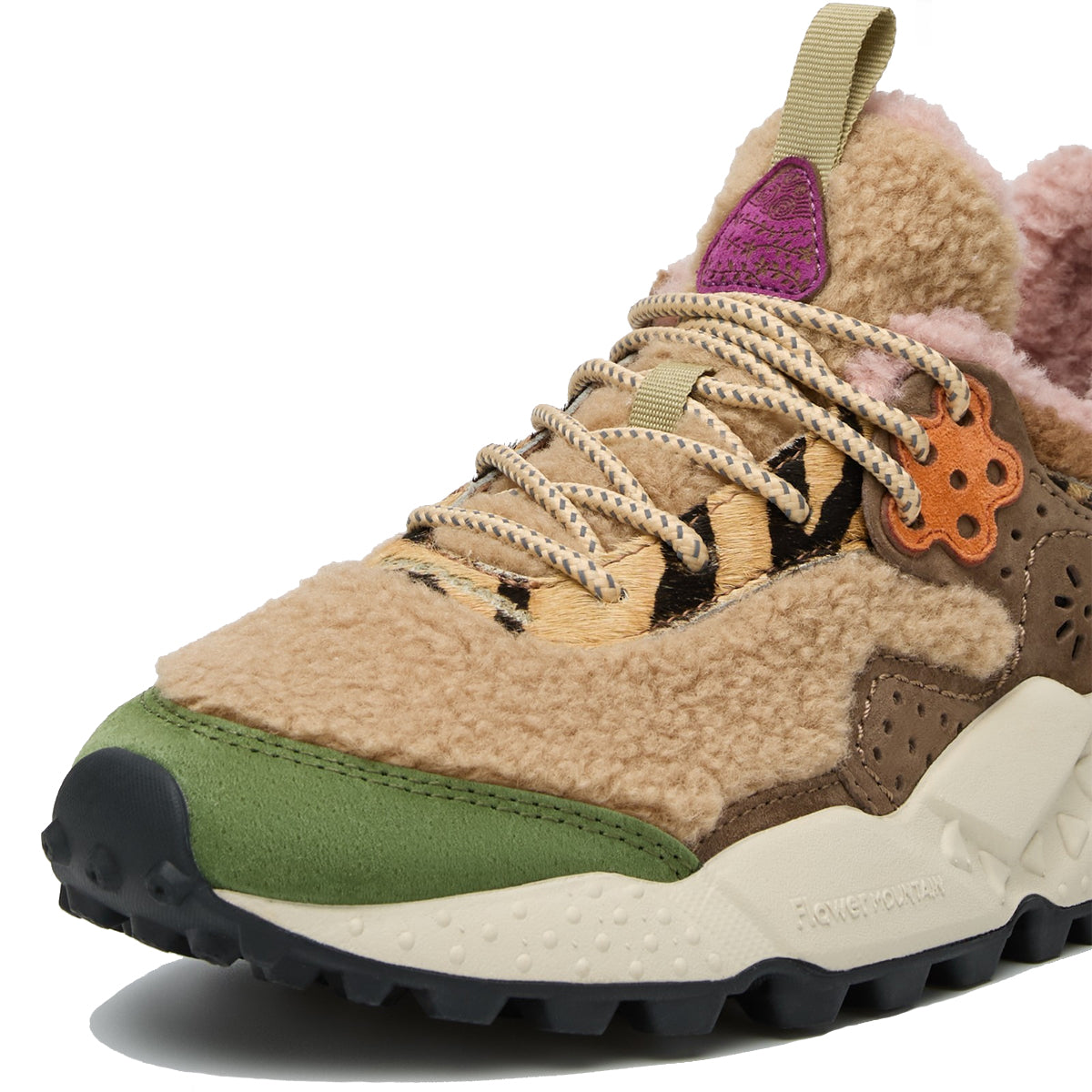 Sneakers Kotetsu Suede Shearling Kaki Beige Multi
